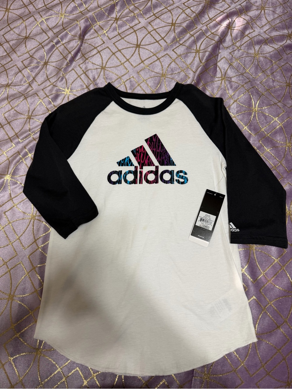 💥 KIDS Girls Adidas Black 3/4 Sleeve Logo Tee
